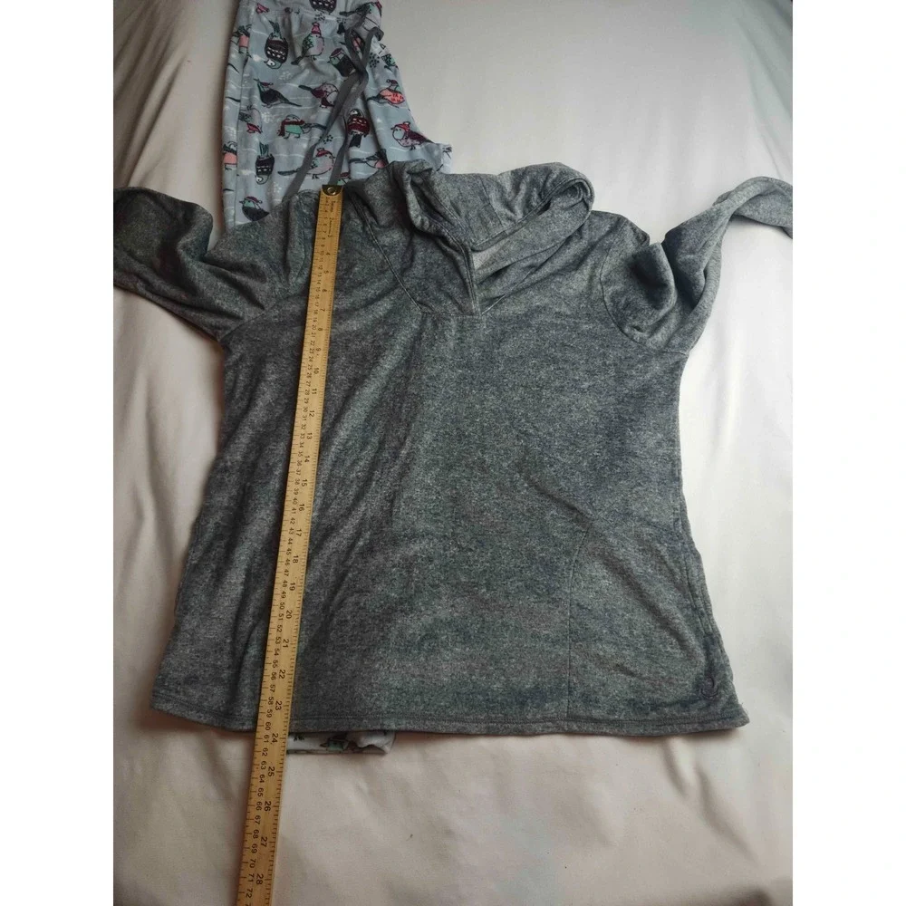 Cuddl Duds Pajama Set Womens Size PM Gray Blue Fleece Bird Print Winter Warm